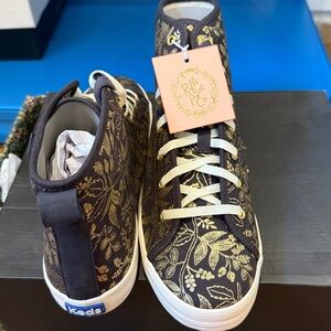 Rifle Paper and Co Keds Black and Gold Patterned High-Tops Queen Pattern NIB 8.5